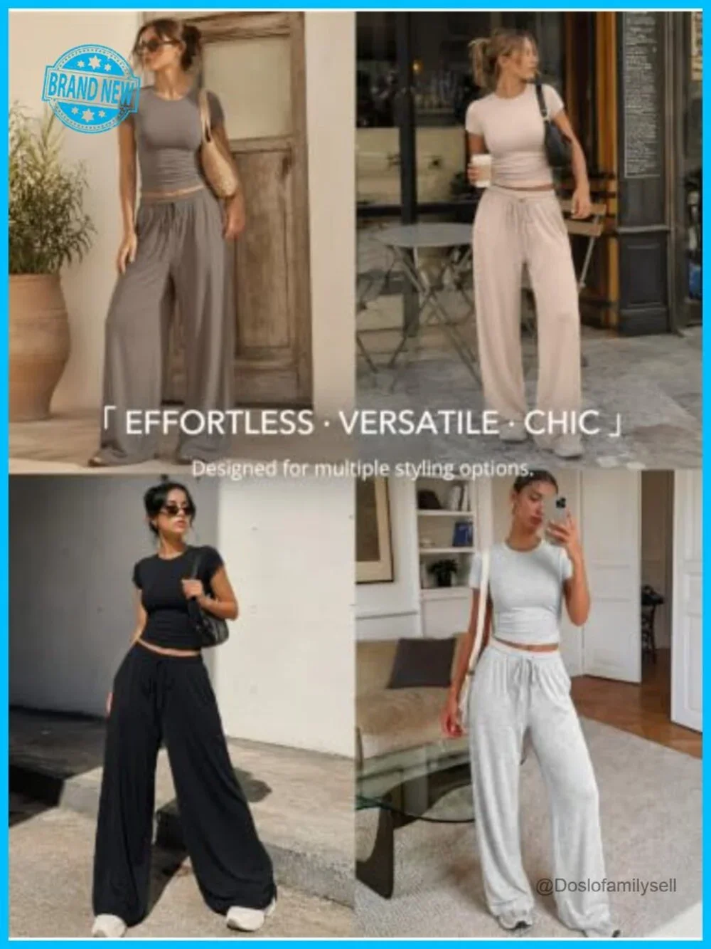 Women's 2 Piece Matching Lounge Set with Pockets Wide Leg Pants
